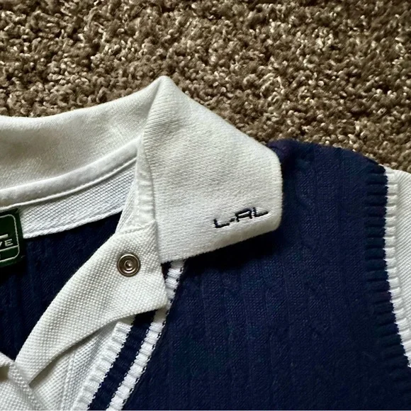 2000s Lauren Ralph Lauren Active Cable Knit Vest Polo Top Size M - Picture 7 of 8